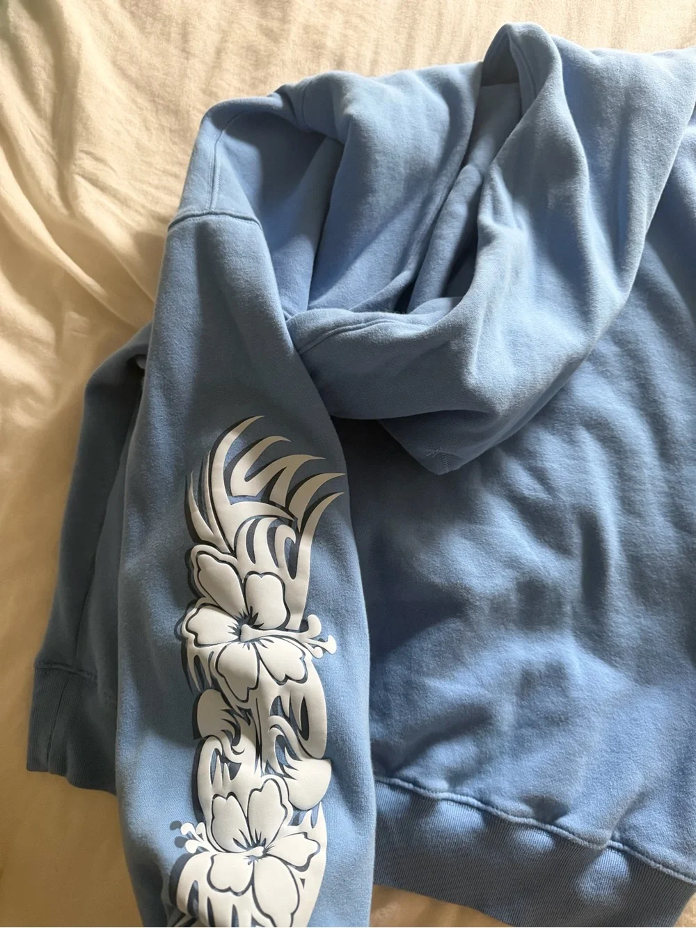 Aeropostale Light Blue Hoodie with Floral Sleeve Prints